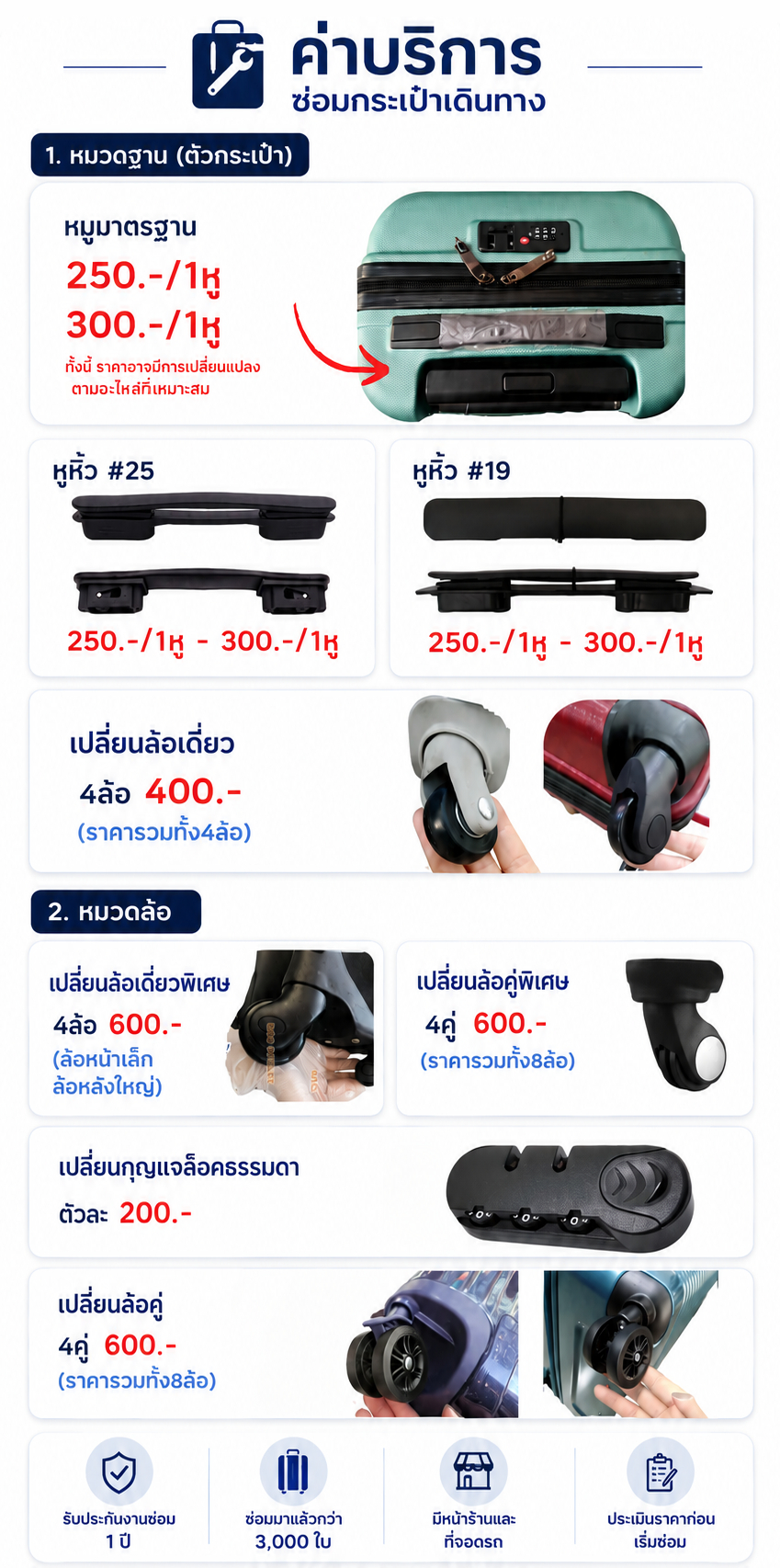 เรทราคาค่าบริการซ่อมกระเป๋าเดินทาง BAG OUTLET