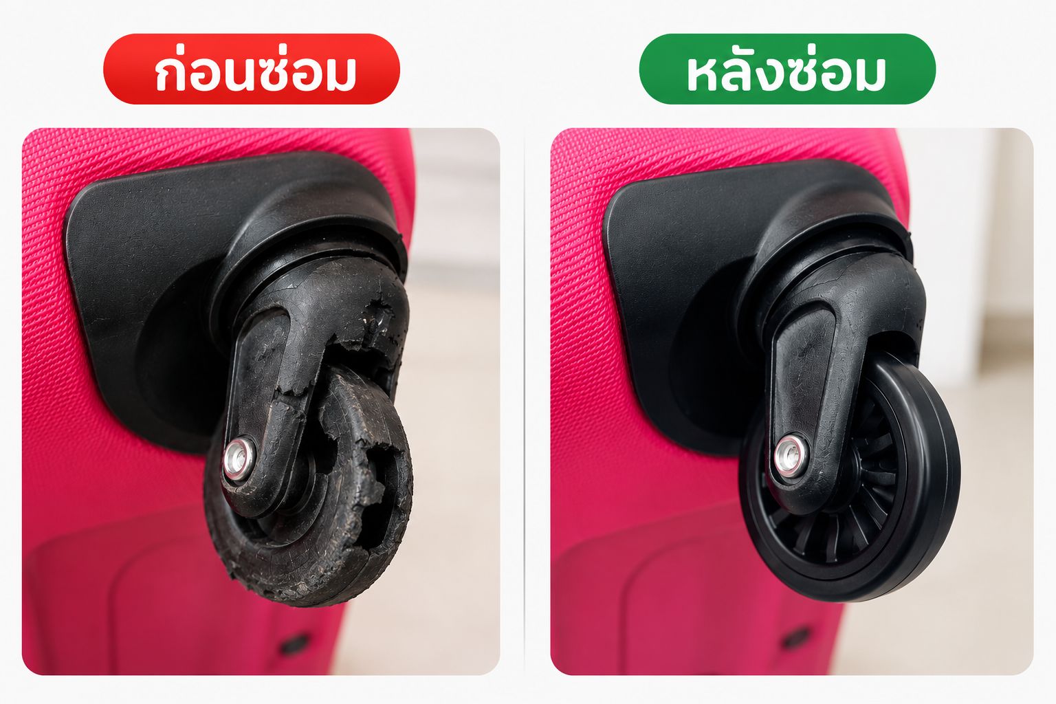 ผลงานซ่อมกระเป๋าเดินทาง ก่อนและหลังซ่อม